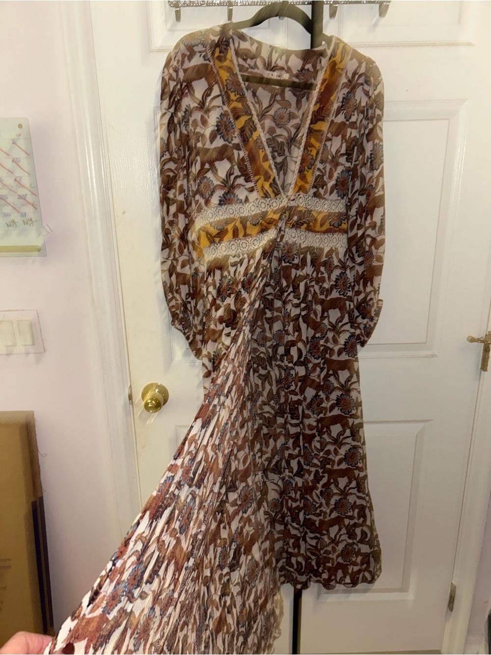 Bohemian Floral Wrap Maxi Dress in Brown and Cream